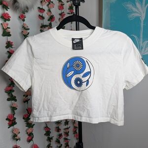 Nike White and Blue Graphic Crop Top